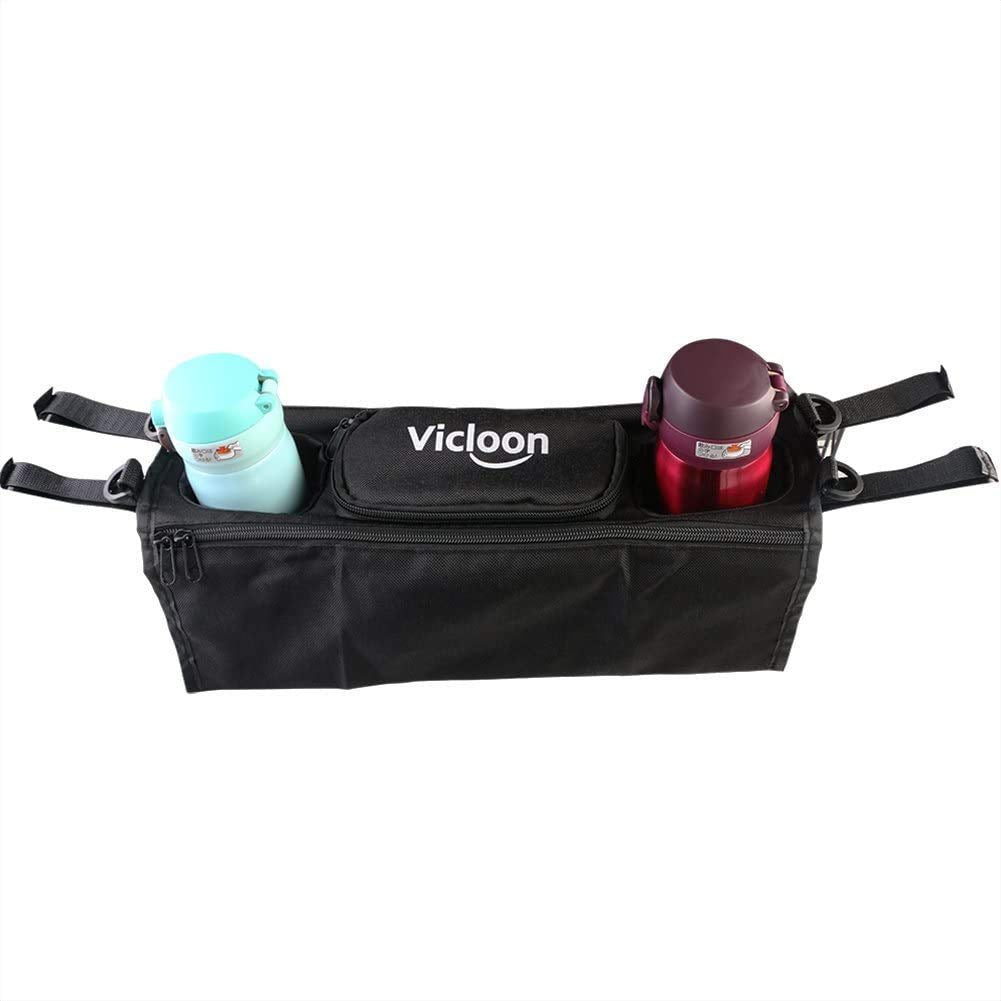 Vicloon Stroller Organizer – Cup Holder & Bag, Universal, Black