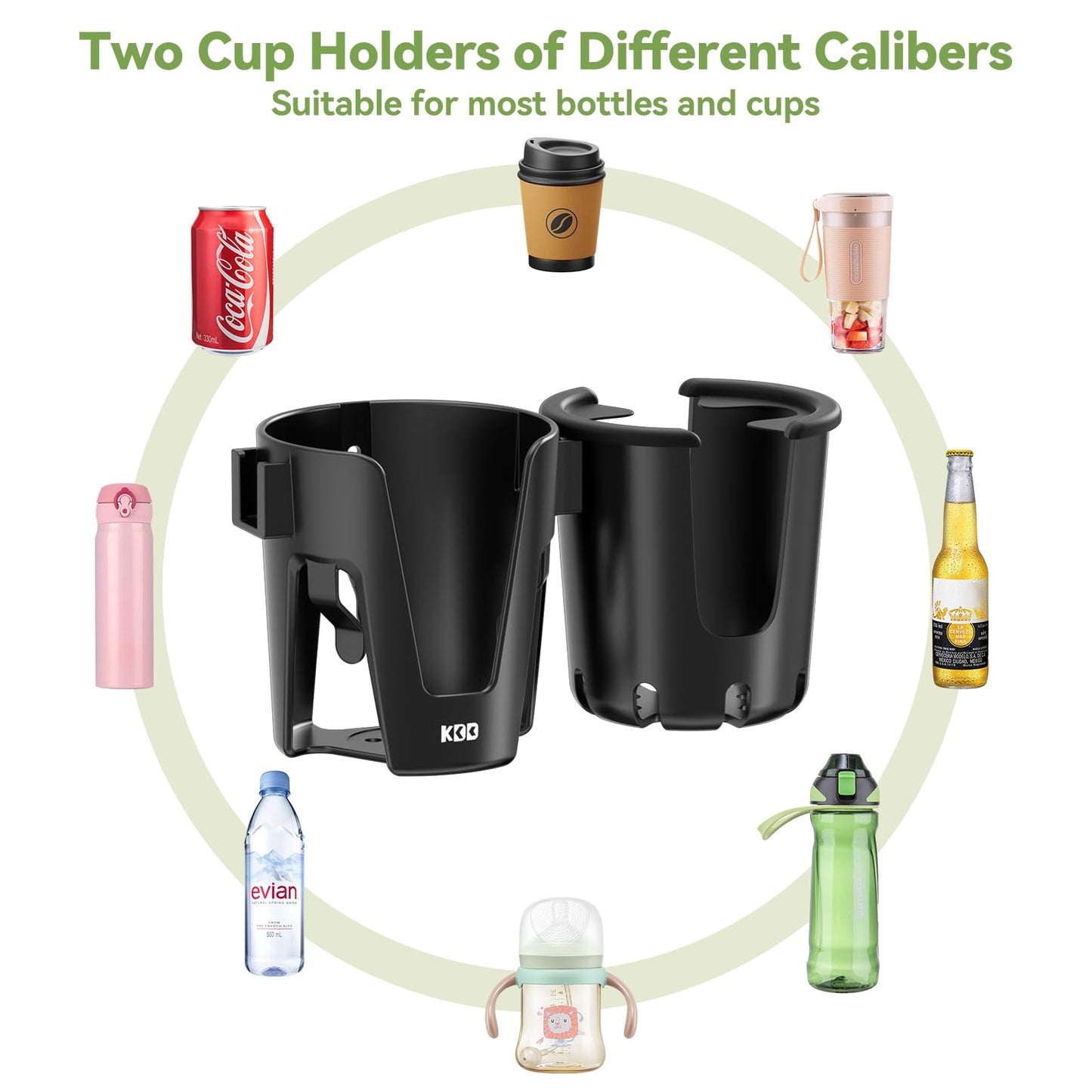 KDD 3-in-1 Stroller Cup Holder with Phone Compartment – Universal, Black