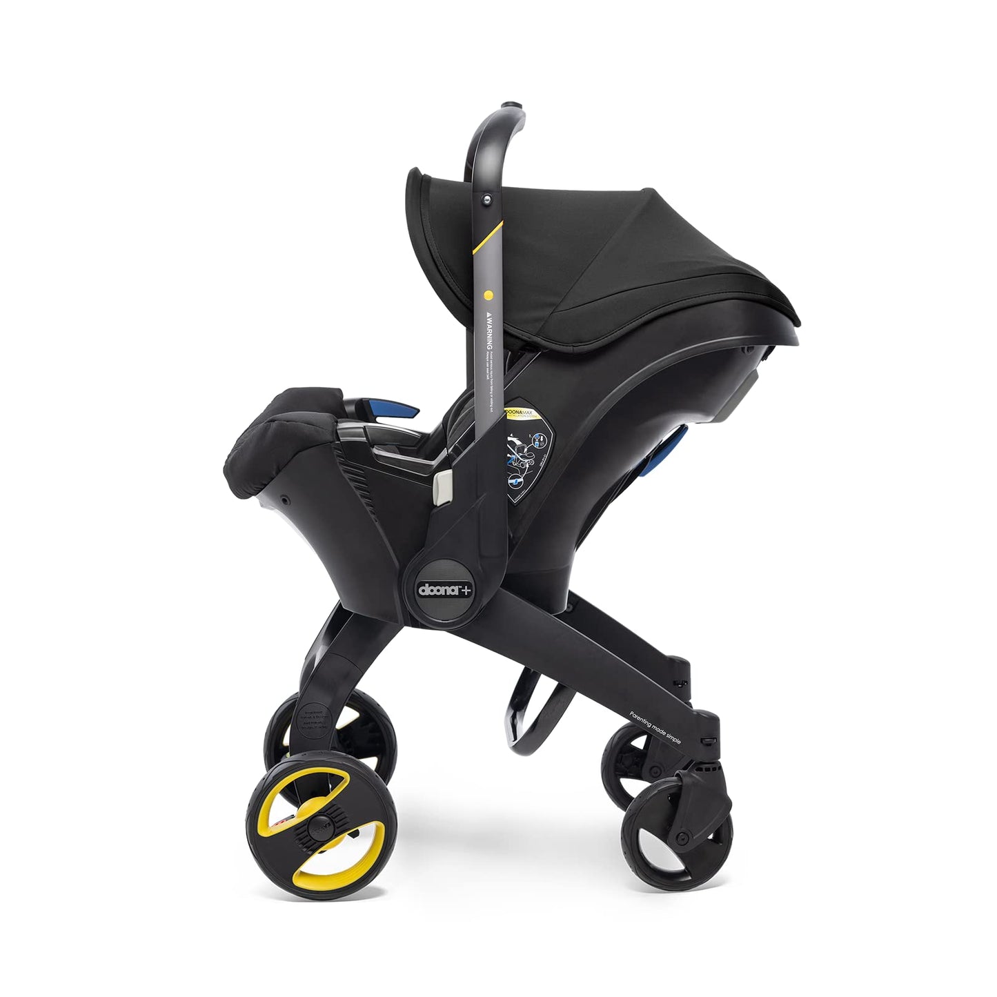 Doona+ Baby Car Seat & Travel Stroller Nitro Black - Convertible 0+ Car Seat and Pram with 5 Point Safety Harness - Ergonomic Pushchair and Travel System - ISOFIX Base Sold Separately