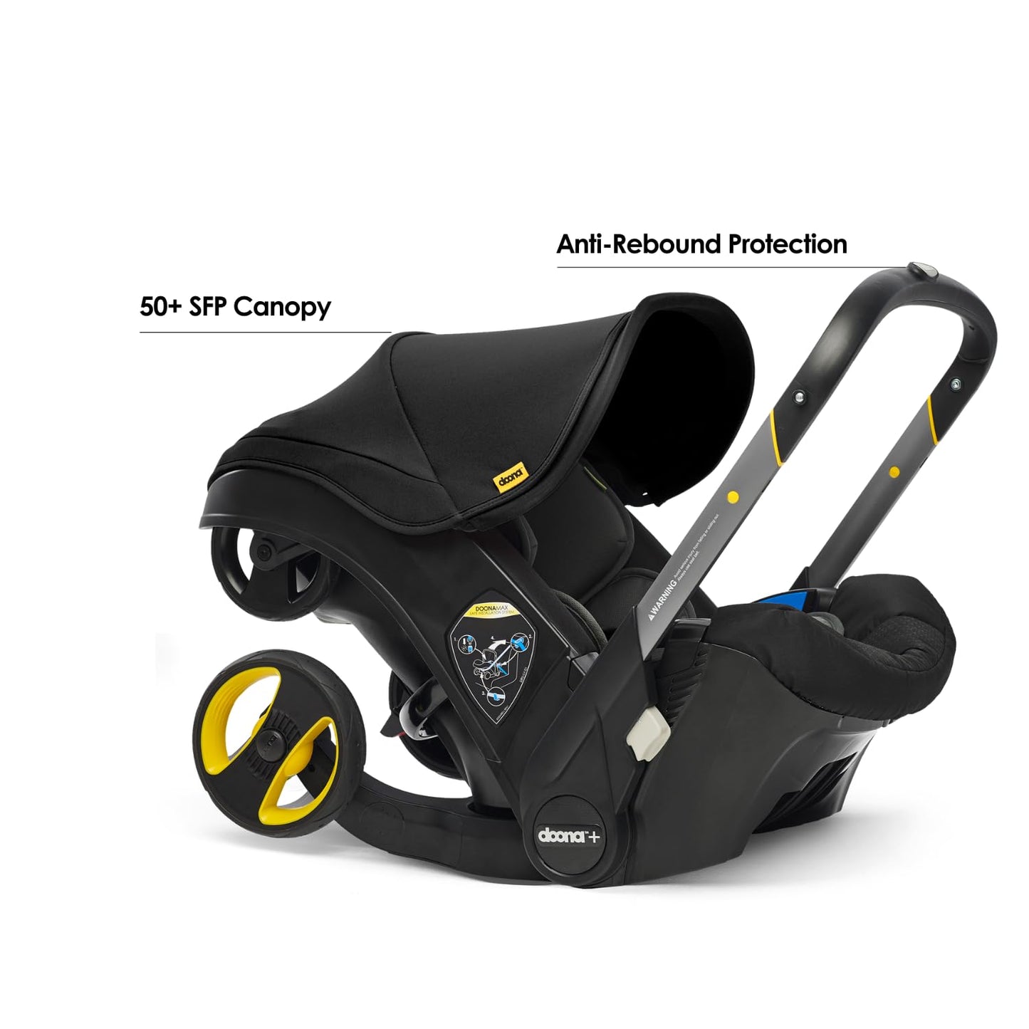 Doona+ Baby Car Seat & Travel Stroller Nitro Black - Convertible 0+ Car Seat and Pram with 5 Point Safety Harness - Ergonomic Pushchair and Travel System - ISOFIX Base Sold Separately