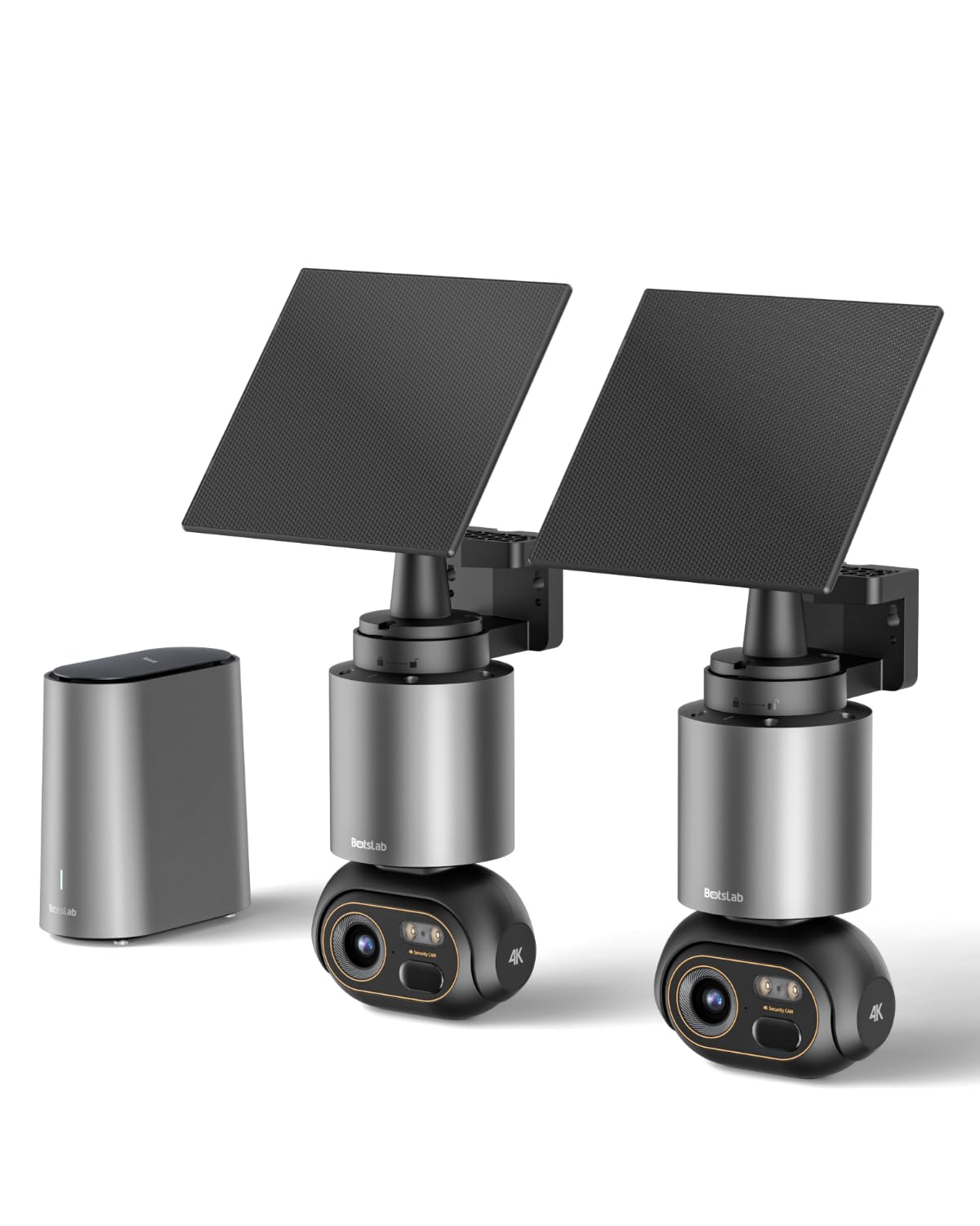 BOTSLAB 4K Security Camera Outdoor Wireless 2 Cam-Kit, No Subscription, 360° PTZ Outdoor Camera with Homebase, Solar Camera Wireless, Night Vision, 32GB Local Storage, Intelligent Recognition