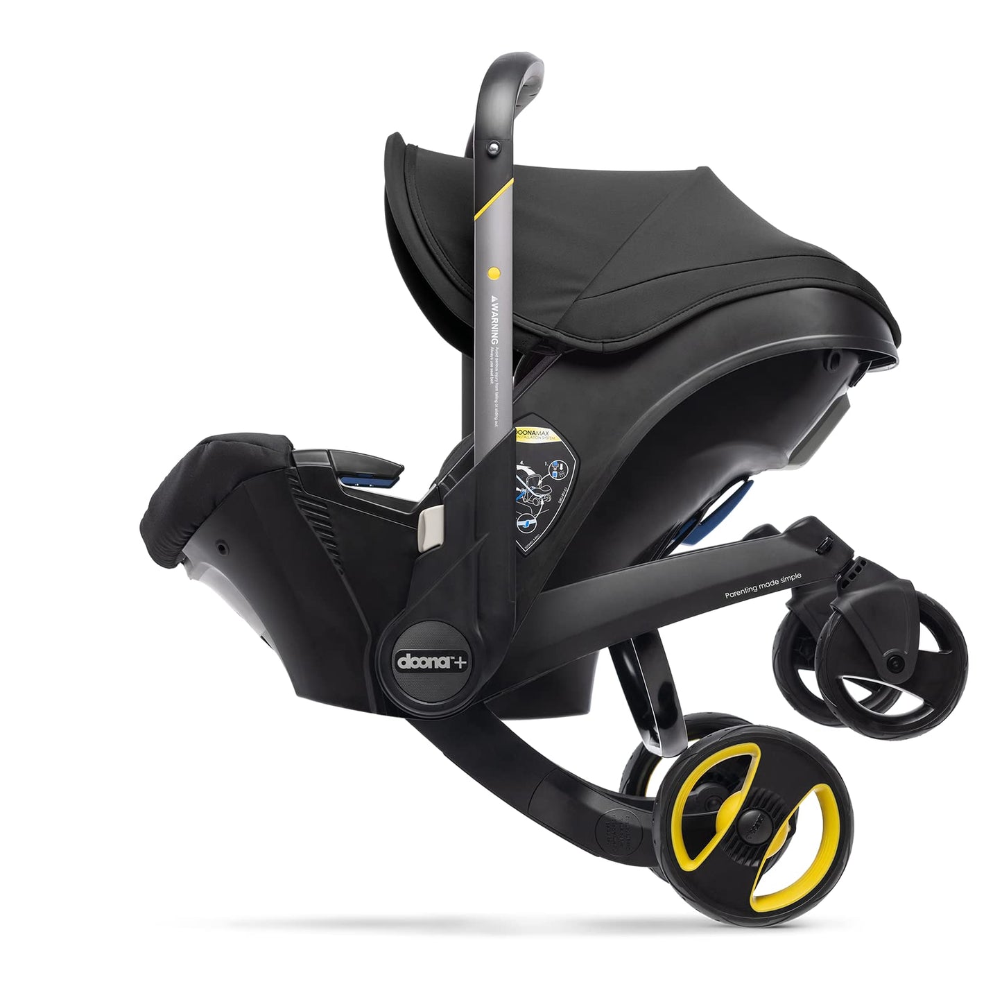 Doona+ Baby Car Seat & Travel Stroller Nitro Black - Convertible 0+ Car Seat and Pram with 5 Point Safety Harness - Ergonomic Pushchair and Travel System - ISOFIX Base Sold Separately