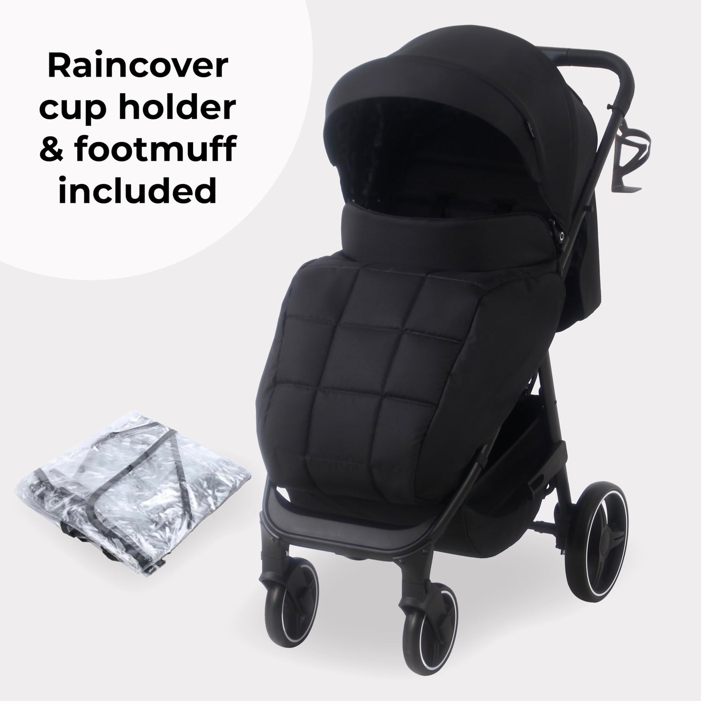 My Babiie MB160 Pushchair – from Birth to 4 Years (22kg), 4-Wheel Suspension, Large Basket, XL Canopy, Foldable, Compact, Stroller with Footmuff, Cup Holder, Rain Cover – Black Leopard