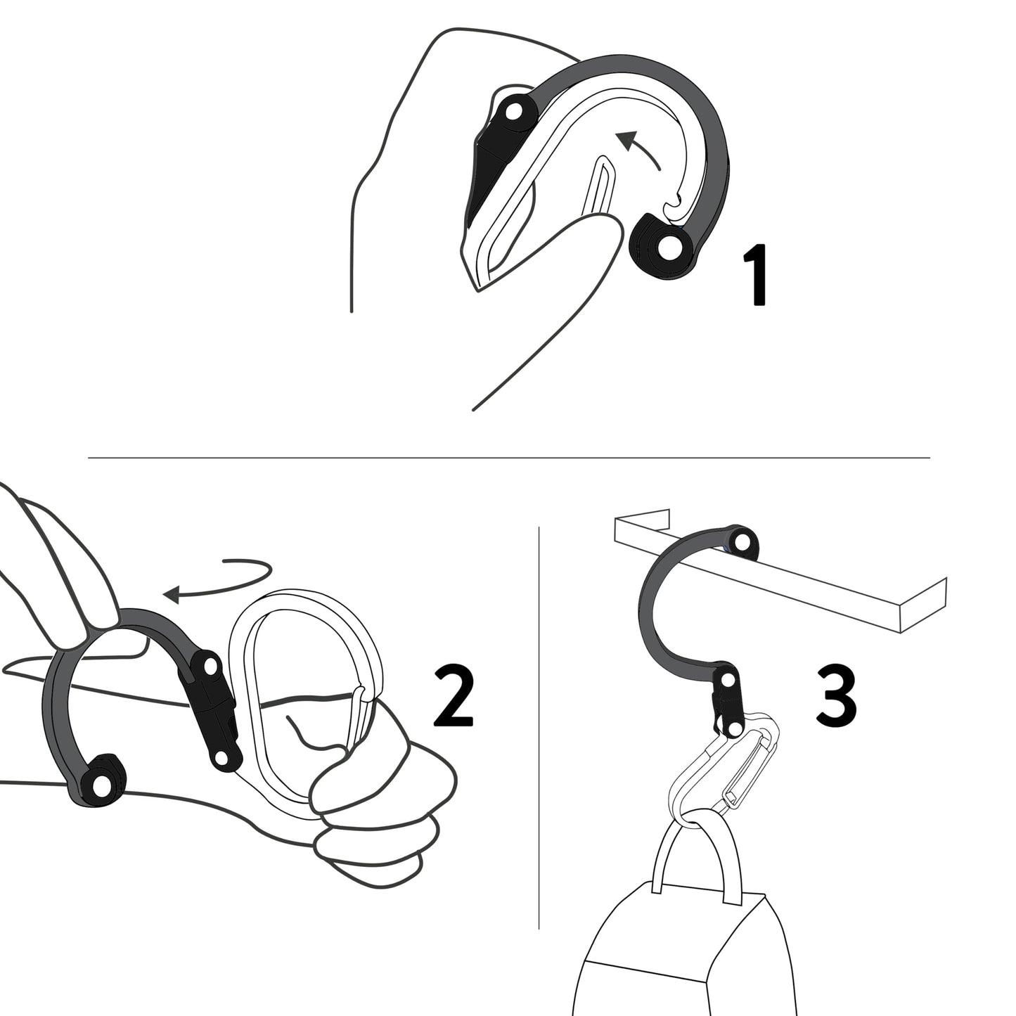 GEAR AID HEROCLIP Mini Carabiner Clip & Hook – Multifunctional, Black