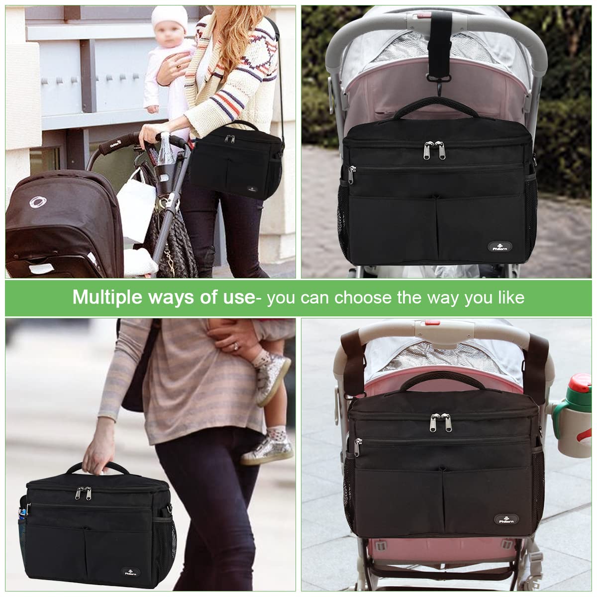 PHILORN Stroller Organizer with Cup Holder & Large Bag – Universal