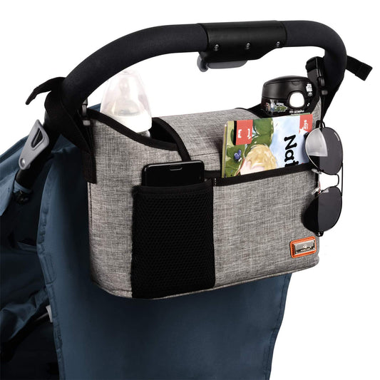 Stroller Organizer Bag 11 L – Cup Holder & Shoulder Strap, Gray