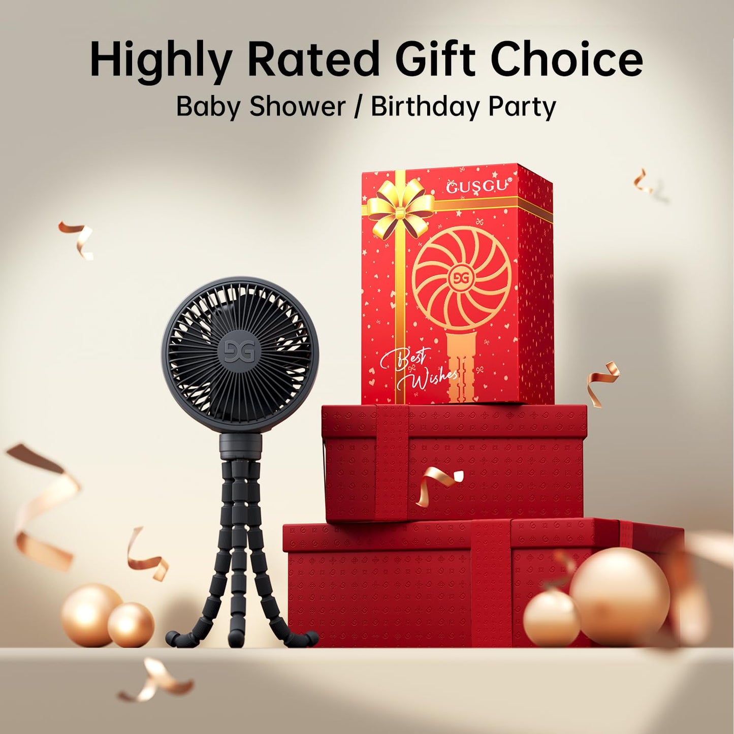 GUSGU Stroller Fan β Large, Clip & Flexible, Battery-Powered, Portable, Black