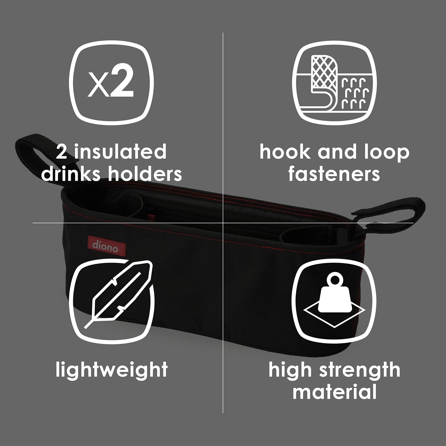Diono Buggy Buddy Stroller Organizer with Cup Holders – Black