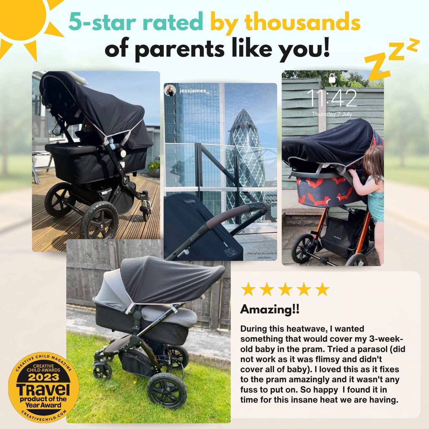 SnoozeShade Original Baby Sunshade 0–6 Months – 99% UV Protection for Strollers