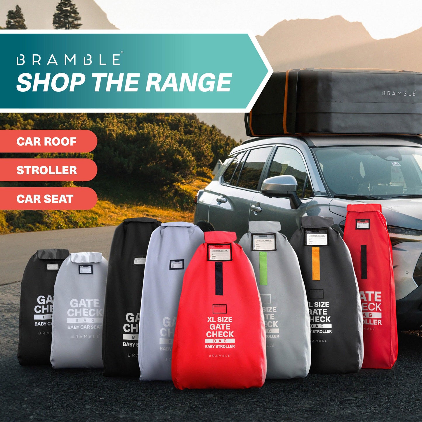 Bramble Large Stroller Bag for Flight & Travel – Water-Resistant, Gray