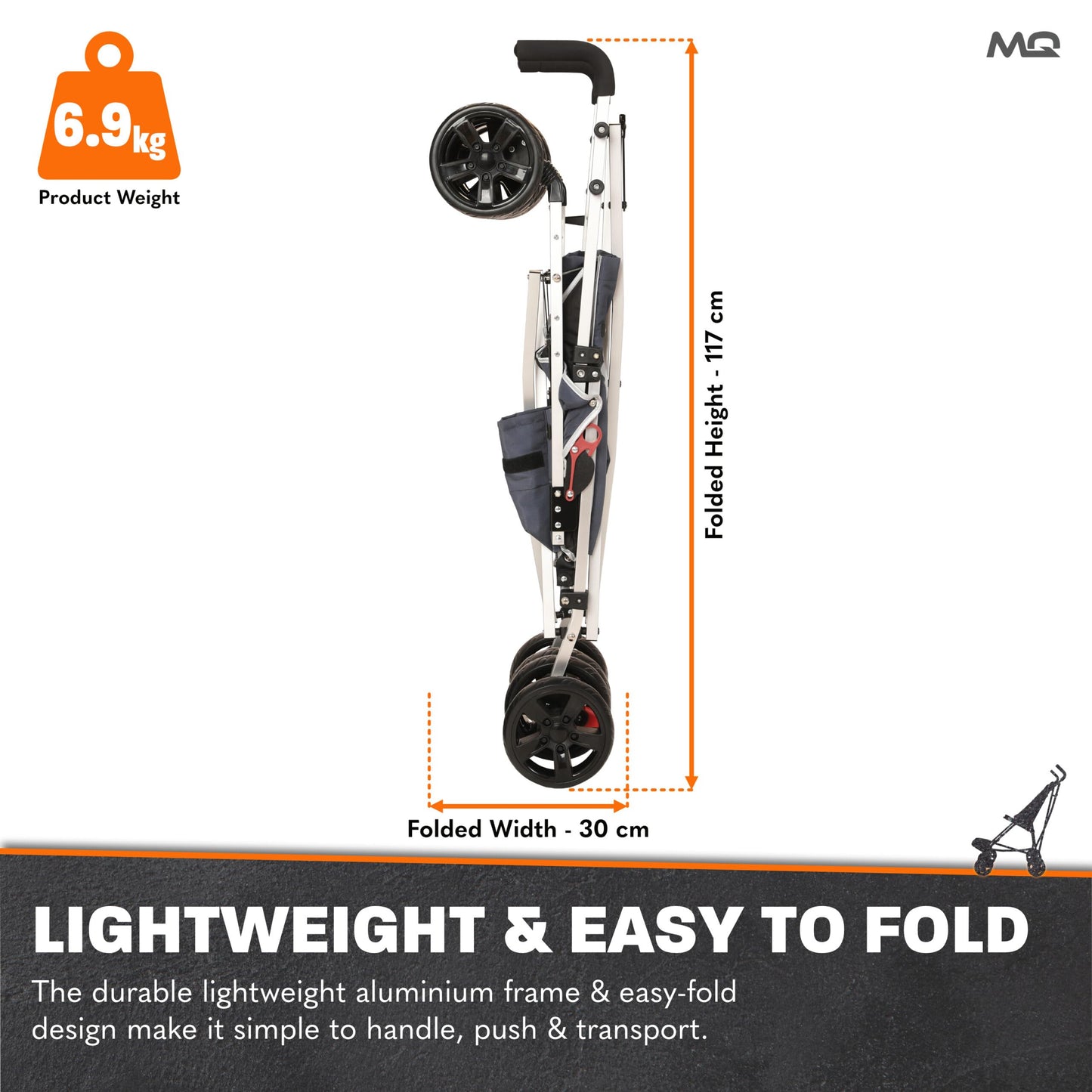 MobiQuip XL Disability Pushchair, Blue - Special Needs Stroller for Older Children up to 50kg - Lightweight Folding Aluminium Frame - Adjustable Footplate & 5-Point Harness - Smooth & Portable