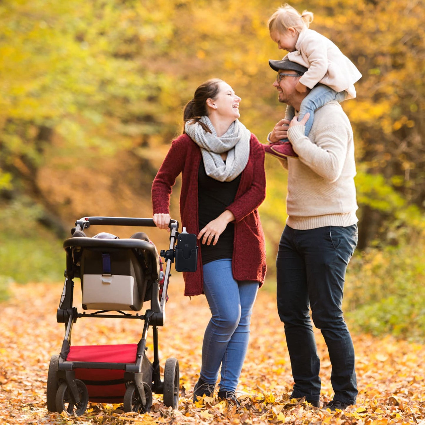 Suranew Stroller Cup Holder with Phone & Bottle Compartment – Universal