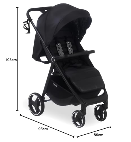 My Babiie MB160 Pushchair – from Birth to 4 Years (22kg), 4-Wheel Suspension, Large Basket, XL Canopy, Foldable, Compact, Stroller with Footmuff, Cup Holder, Rain Cover – Black Leopard