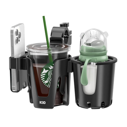 KDD 3-in-1 Stroller Cup Holder with Phone Compartment – Universal, Black