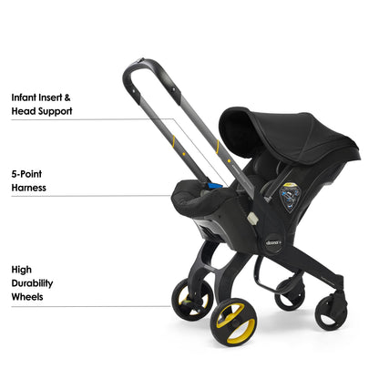 Doona+ Baby Car Seat & Travel Stroller Nitro Black - Convertible 0+ Car Seat and Pram with 5 Point Safety Harness - Ergonomic Pushchair and Travel System - ISOFIX Base Sold Separately