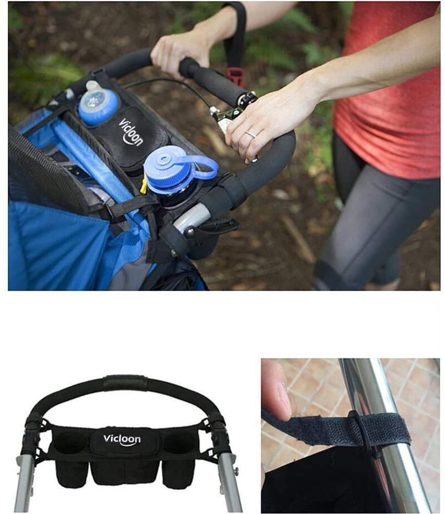 Vicloon Stroller Organizer – Cup Holder & Bag, Universal, Black