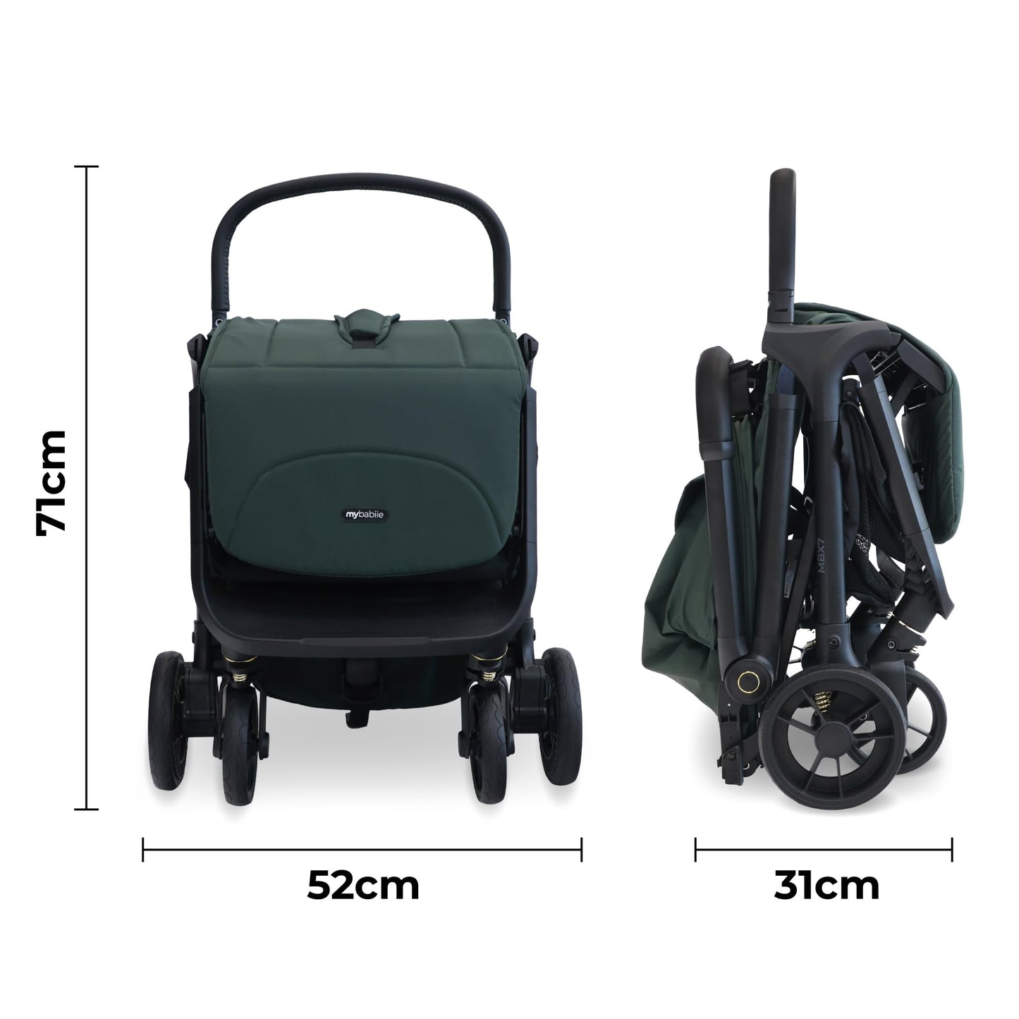 My Babiie MBX7 Autofold Stroller – from Birth to 4 Years (22kg), Foldable & Compact, Lightweight, Travel Buggy for Toddlers, Pushchair Includes Rain Cover - Forest Green