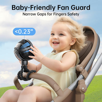 GUSGU Stroller Fan – Large, Clip & Flexible, Battery-Powered, Portable, Black