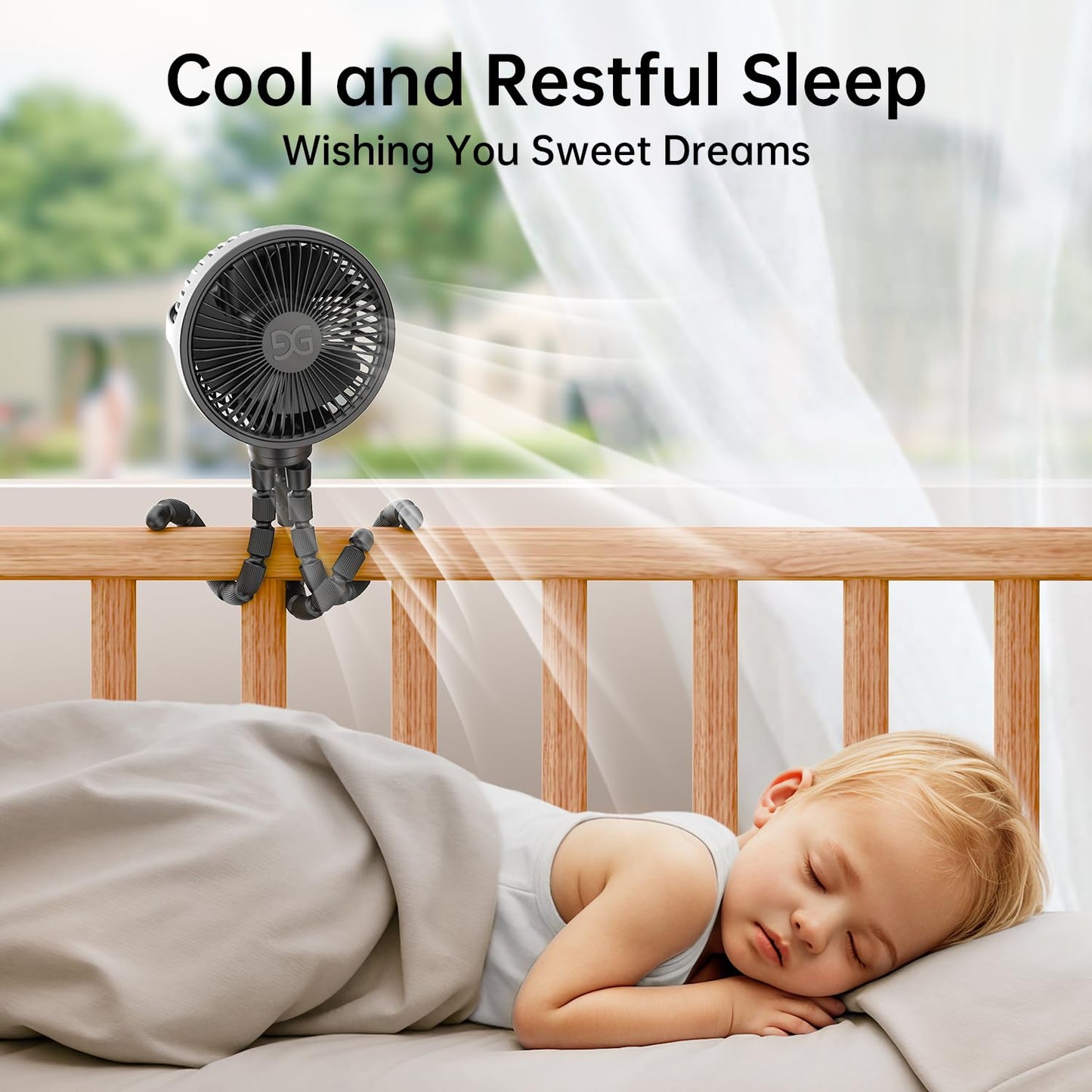 GUSGU Stroller Fan – Large, Clip & Flexible, Battery-Powered, Portable, Black