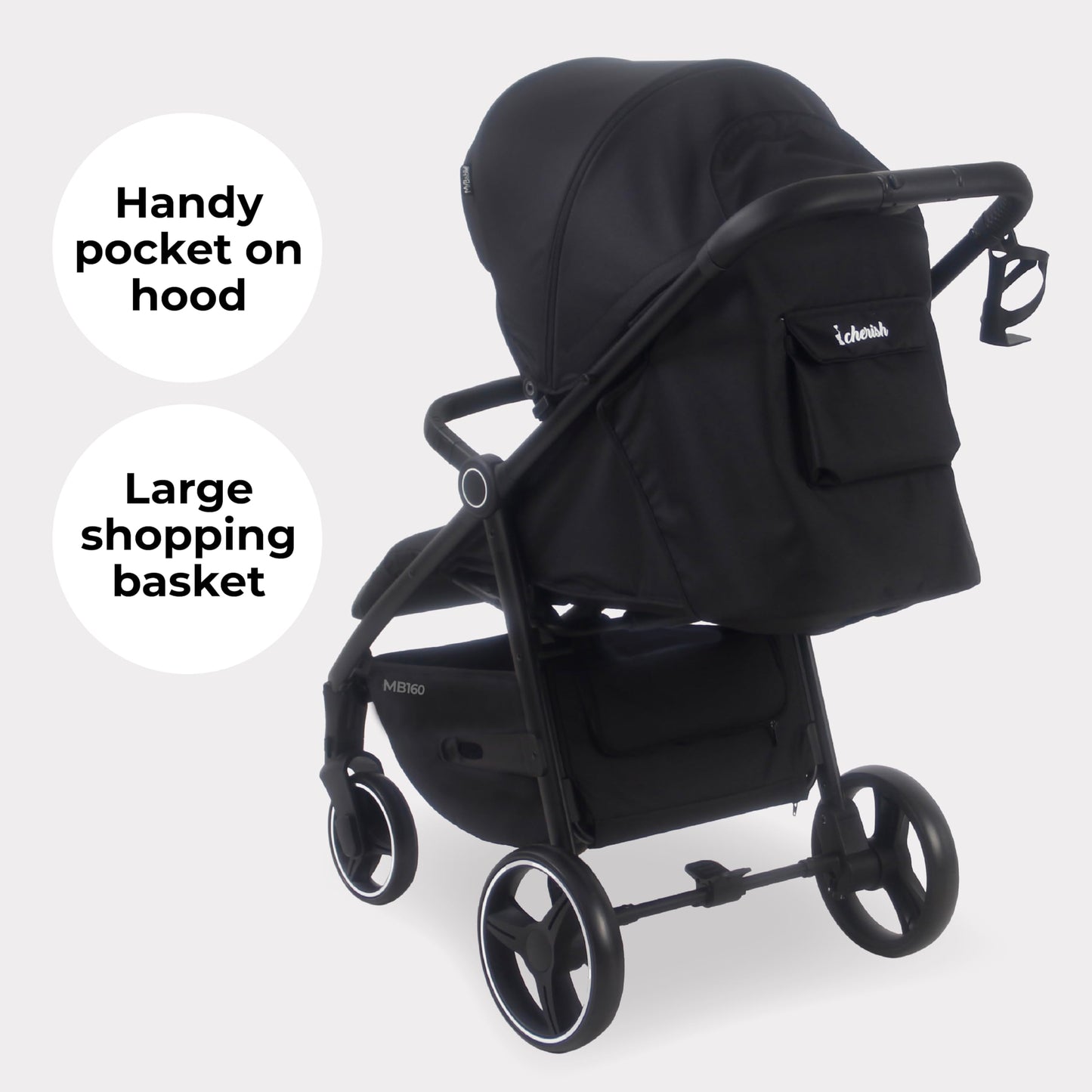 My Babiie MB160 Pushchair – from Birth to 4 Years (22kg), 4-Wheel Suspension, Large Basket, XL Canopy, Foldable, Compact, Stroller with Footmuff, Cup Holder, Rain Cover – Black Leopard