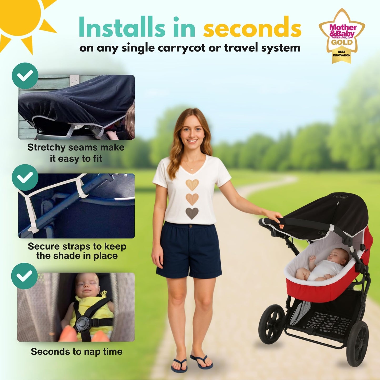 SnoozeShade Original Baby Sunshade 0–6 Months – 99% UV Protection for Strollers
