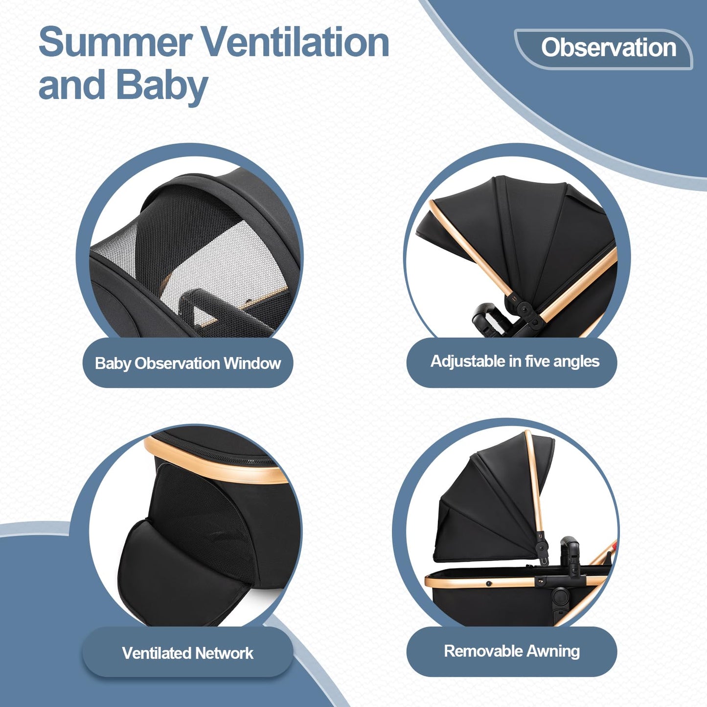 Gcarebb 3 in 1 Prams Travel System, Pushchair with Height Adjustable Handle, Travel Pram with Rain Cover, Baby Stroller with Aluminum Frame for Newborn 0-4 Years