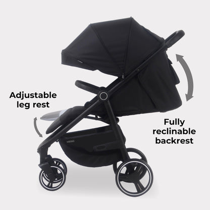 My Babiie MB160 Pushchair – from Birth to 4 Years (22kg), 4-Wheel Suspension, Large Basket, XL Canopy, Foldable, Compact, Stroller with Footmuff, Cup Holder, Rain Cover – Black Leopard
