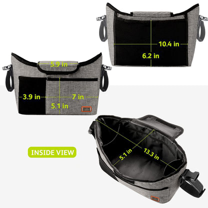 Stroller Organizer Bag 11 L – Cup Holder & Shoulder Strap, Gray