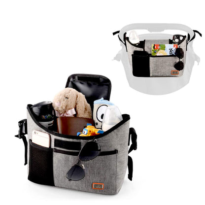 Stroller Organizer Bag 11 L – Cup Holder & Shoulder Strap, Gray