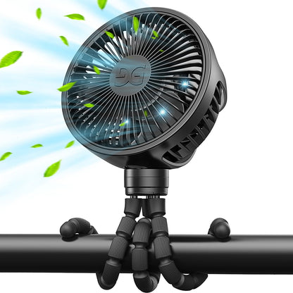 GUSGU Stroller Fan – Large, Clip & Flexible, Battery-Powered, Portable, Black