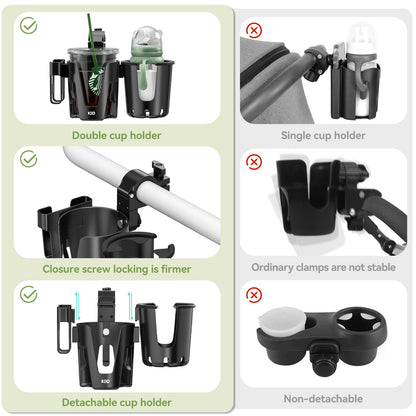 KDD 3-in-1 Stroller Cup Holder with Phone Compartment – Universal, Black