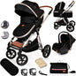 Baby Pram Pushchair Buggy Stroller 3 in 1 Child Lightweight Folding Stroller 3 in 1 Travel System Pram for Newborns Toddlers from Birth Aluminum (Black Silver)