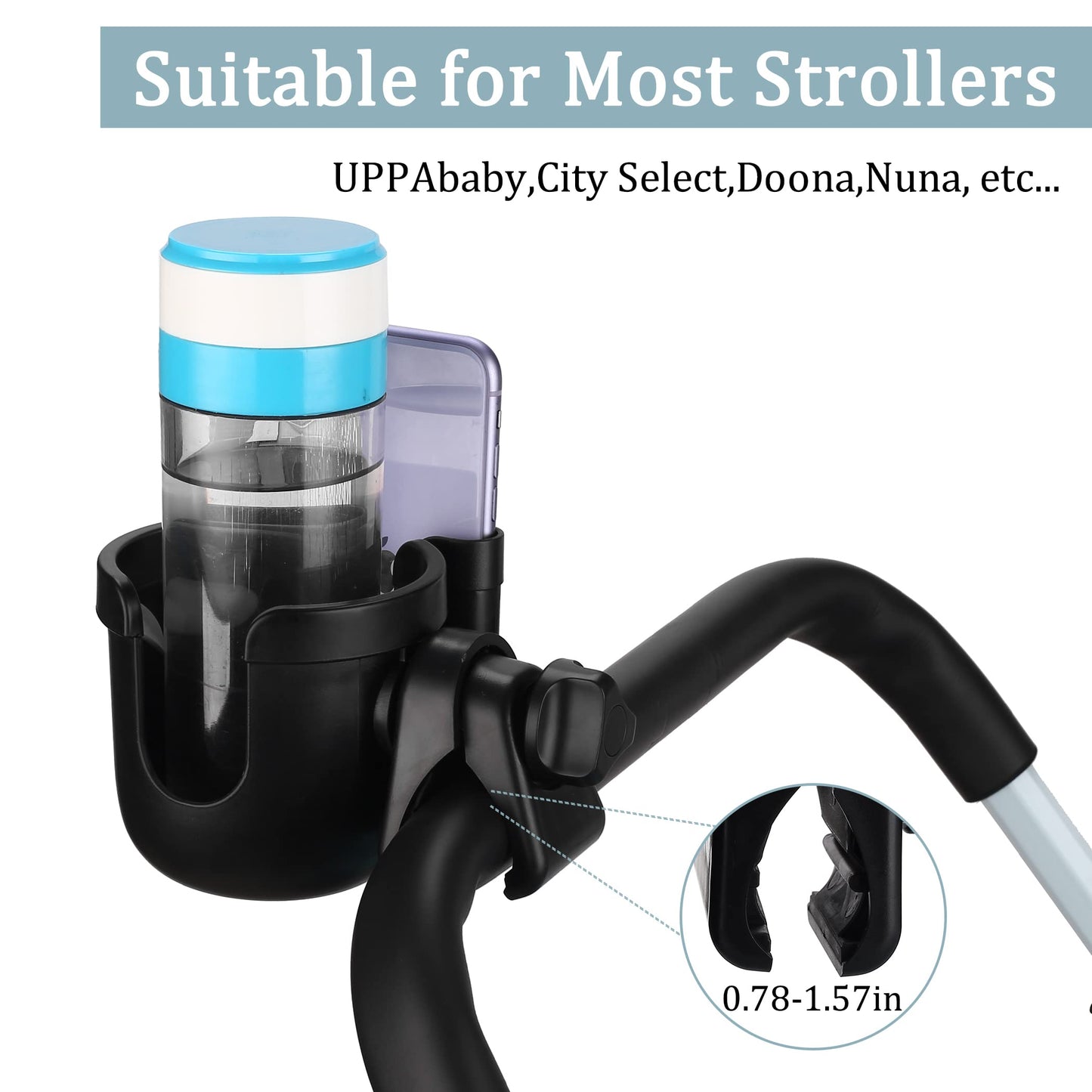 Suranew Stroller Cup Holder with Phone & Bottle Compartment – Universal