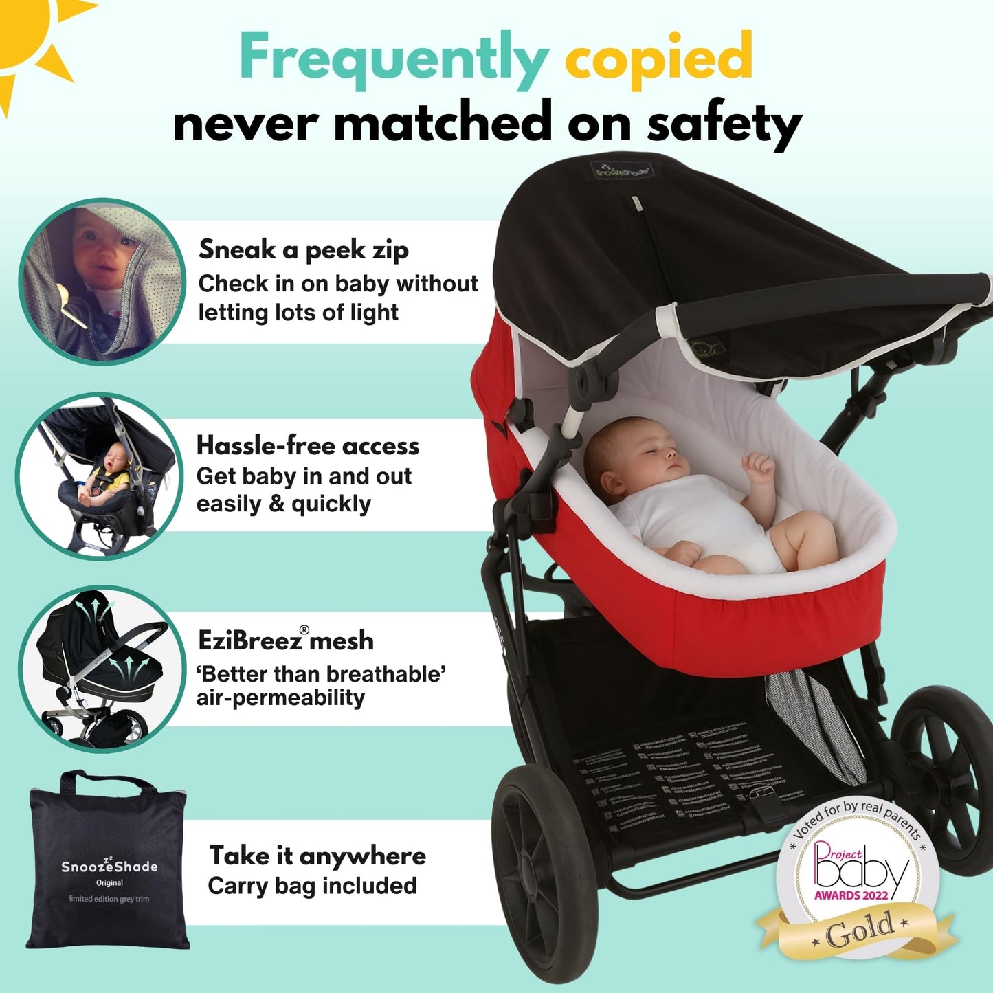 SnoozeShade Original Baby Sunshade 0–6 Months – 99% UV Protection for Strollers