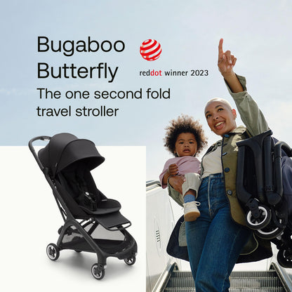 Bugaboo Butterfly Ultra Compact Travel Stroller, Small & Lightweight, Easy 1-Second Fold, Ergonomic and Extra Spacious City Pushchair from Baby to Toddler, Comfortable Steering, Black/Midnight Black