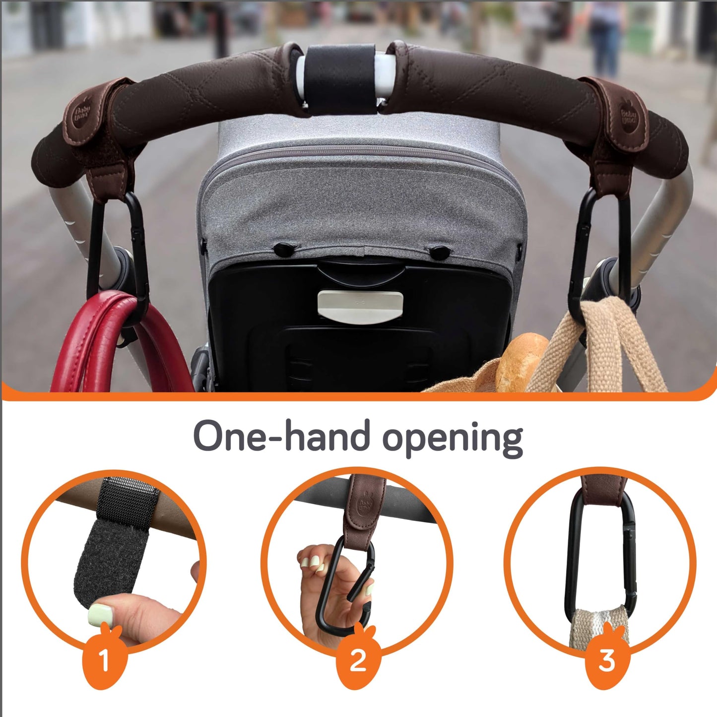 Baby Uma Stroller Clips 2-Pack – Universal, Leather-Look, Up to 5 kg, Brown