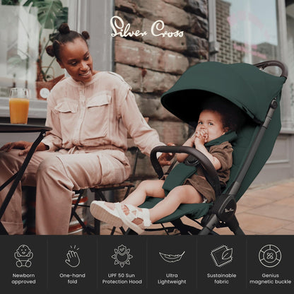 Silver Cross - Clic 2 Compact Stroller & Travel Bag - Travel Stroller For Life On The Go - Foldable & Lightweight - Suitable From Birth To 4 years - Conifer