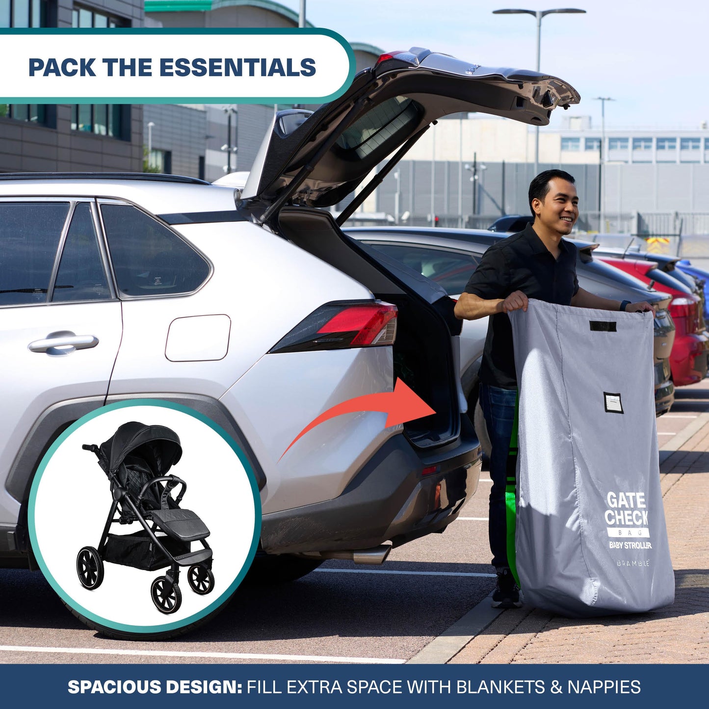 Bramble Large Stroller Bag for Flight & Travel – Water-Resistant, Gray