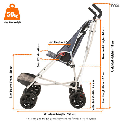 MobiQuip XL Disability Pushchair, Blue - Special Needs Stroller for Older Children up to 50kg - Lightweight Folding Aluminium Frame - Adjustable Footplate & 5-Point Harness - Smooth & Portable