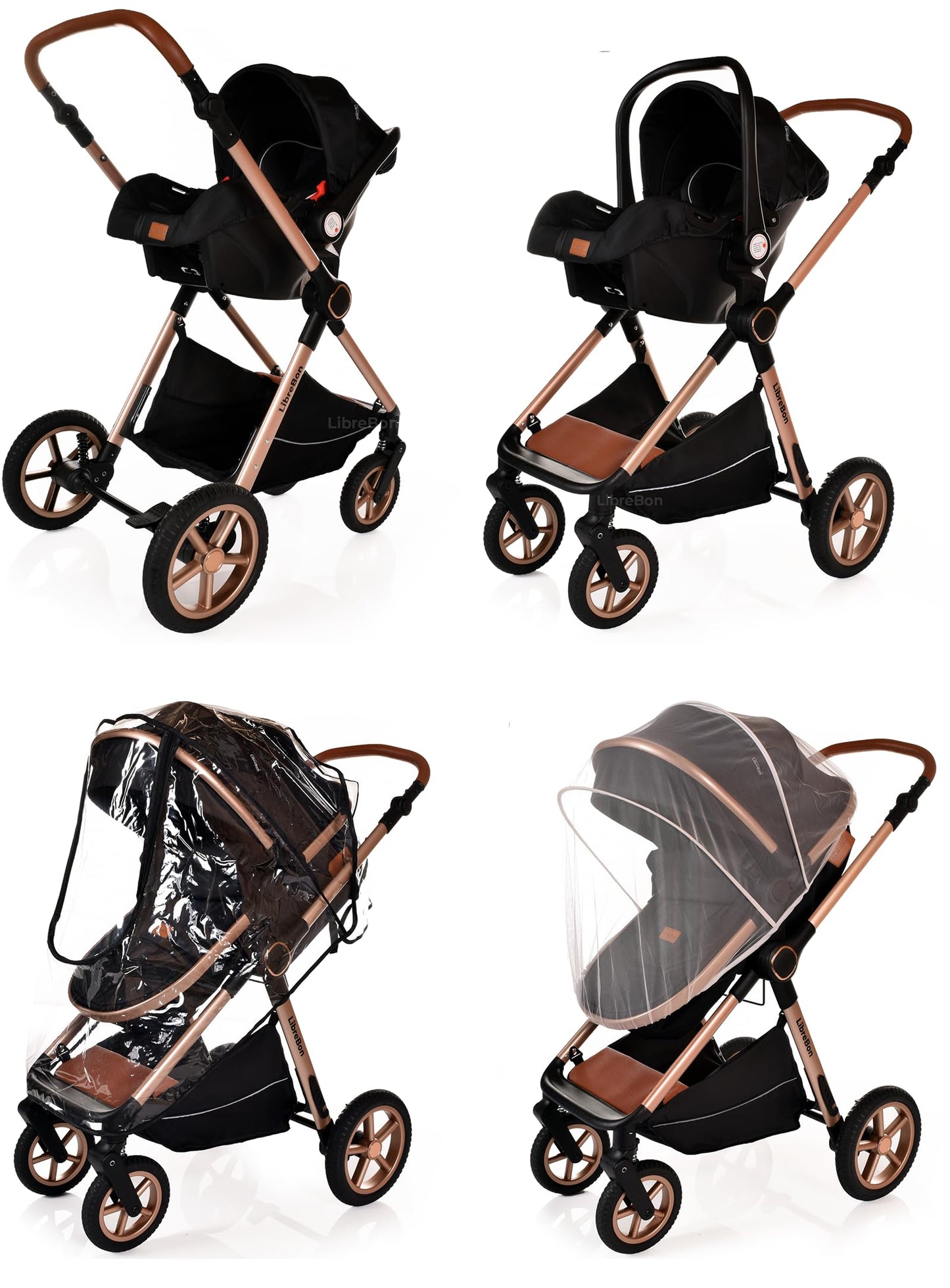 Baby Pram Pushchair Buggy Stroller 3 in 1 Child Lightweight Folding Stroller 3 in 1 Travel System Pram for Newborns Toddlers from Birth Aluminum (Black Silver)