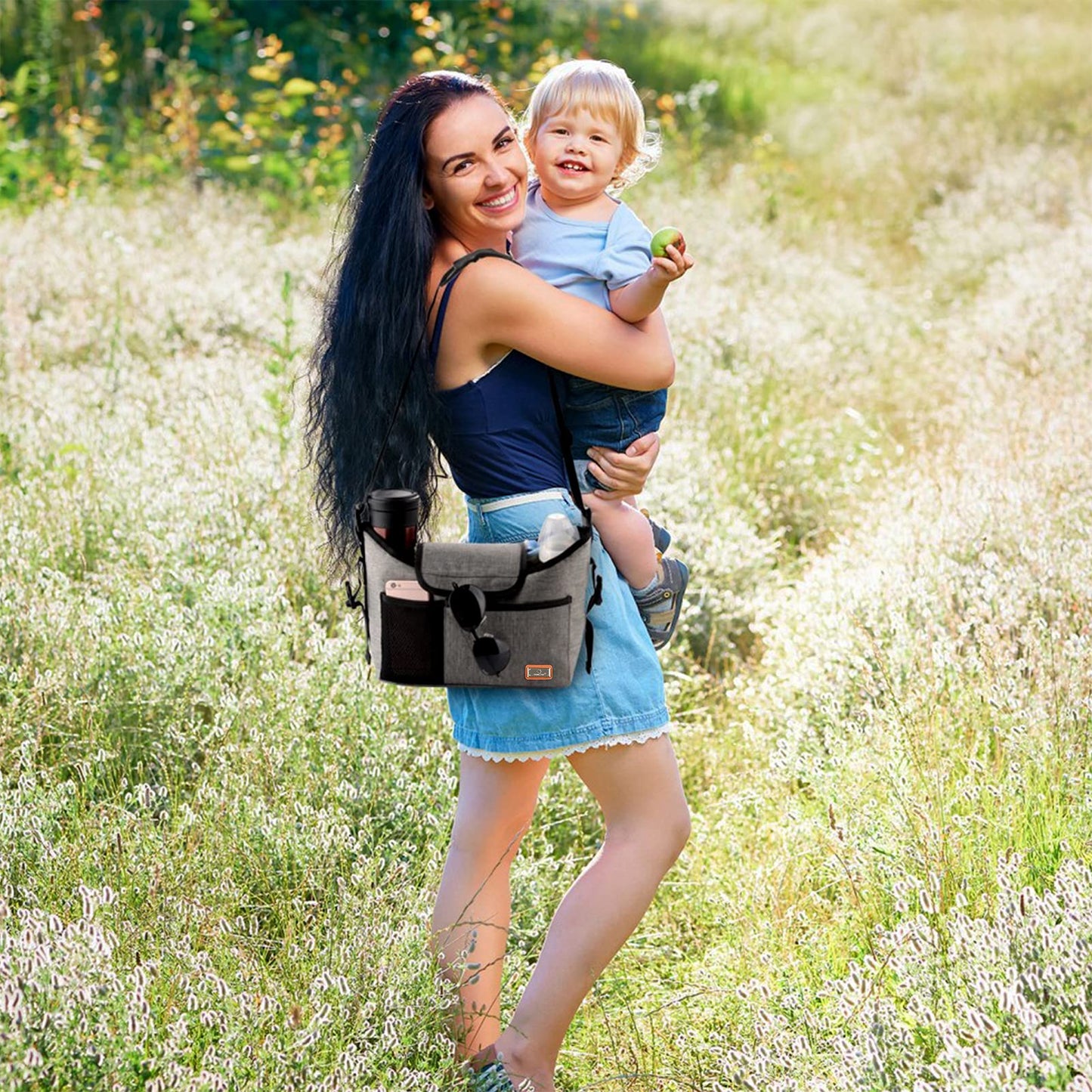 Stroller Organizer Bag 11 L – Cup Holder & Shoulder Strap, Gray