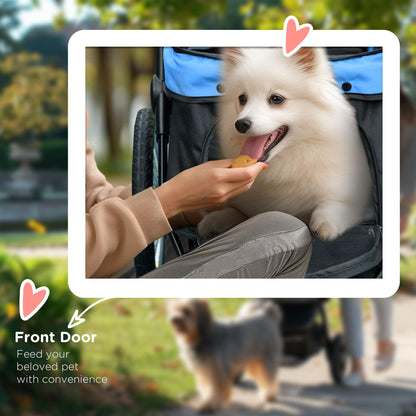 PawHut Dog Pram, Dog Stroller Jogger Foldable Pet Pushchair for Medium, Small Breeds, w/Rubber Wheels, Washable Cushion, Blue